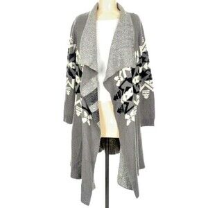 Show Me Your Mumu Mellow Open Cardigan Knit Gray Aztec Snowflake Size Medium